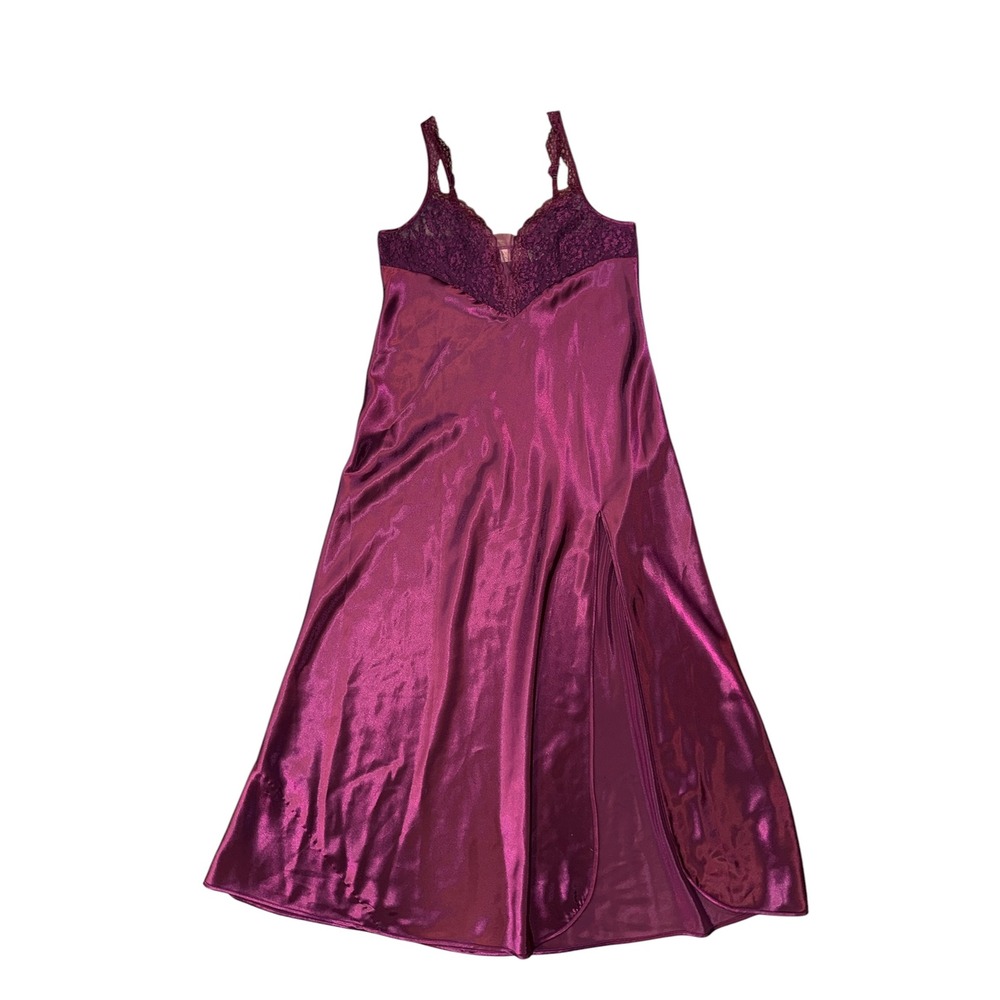 Victoria's Secret Nightgown Womens L Purple Vintage Gold Label Satin Lace